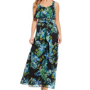 Adrianna Papell Tropical Print Burnout Textured Maxi Dress Sz 12 NWT